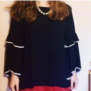 Loft Black Chiffon Top With Ruffles